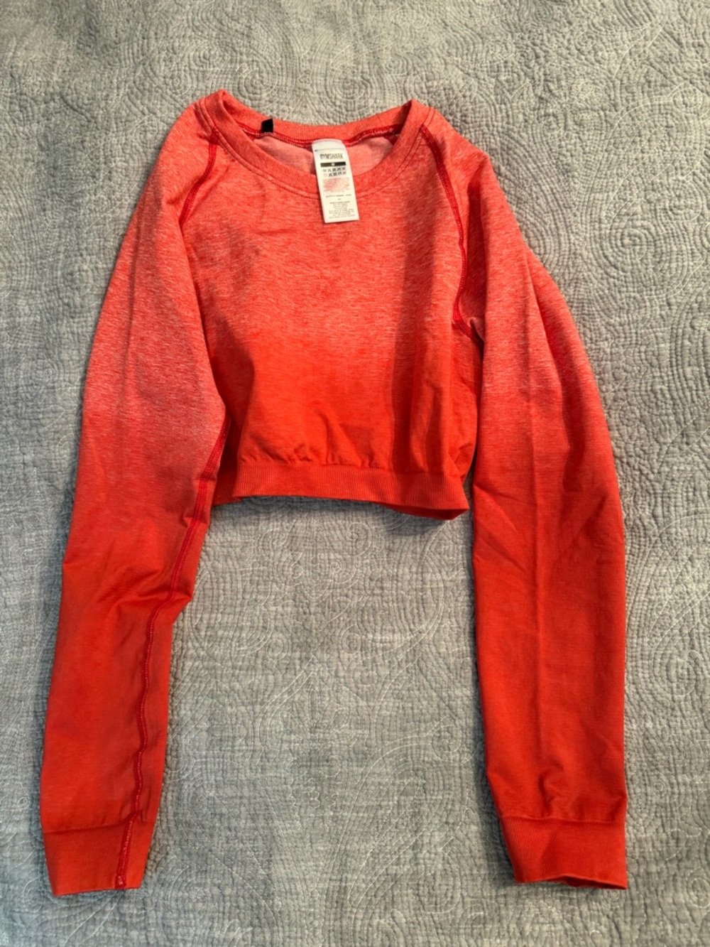 Gymshark Coral-Red Cropped Gym Long-Sleeve